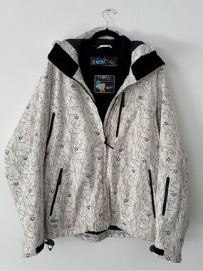 Volkl Unlimited Ski Jacket Mens XL (EU XXL) White Print X Stretch V15 Hooded 15K